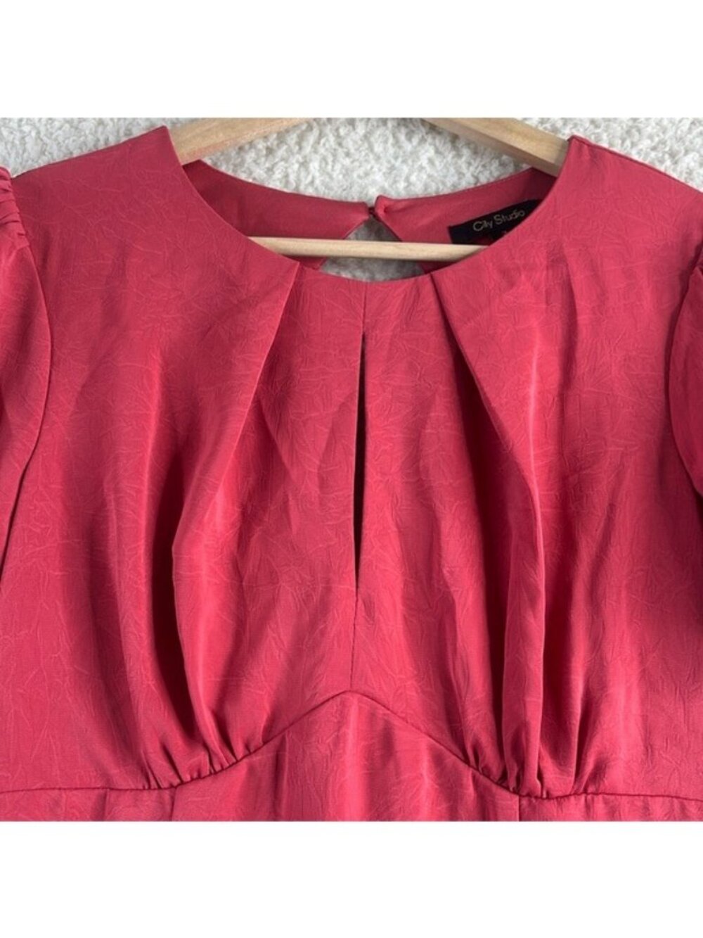 NWT City Studios Womens Coral Pink Puff Sleeve Tie Open-Back A-Line Dress Size 3 - Picture 7 of 16